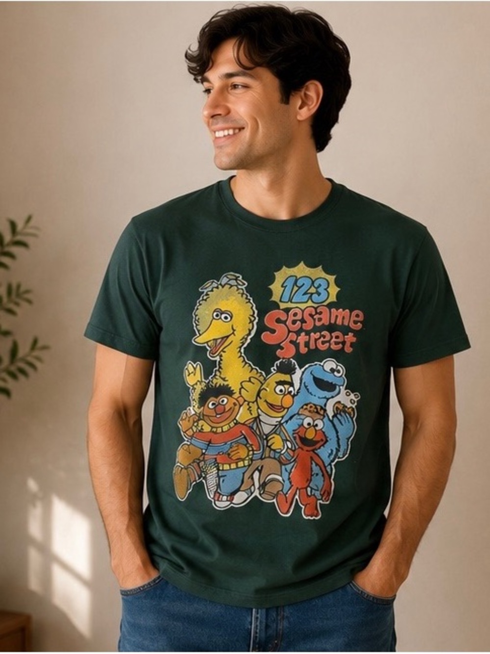 Sesame Street Forest Green Logo Tee